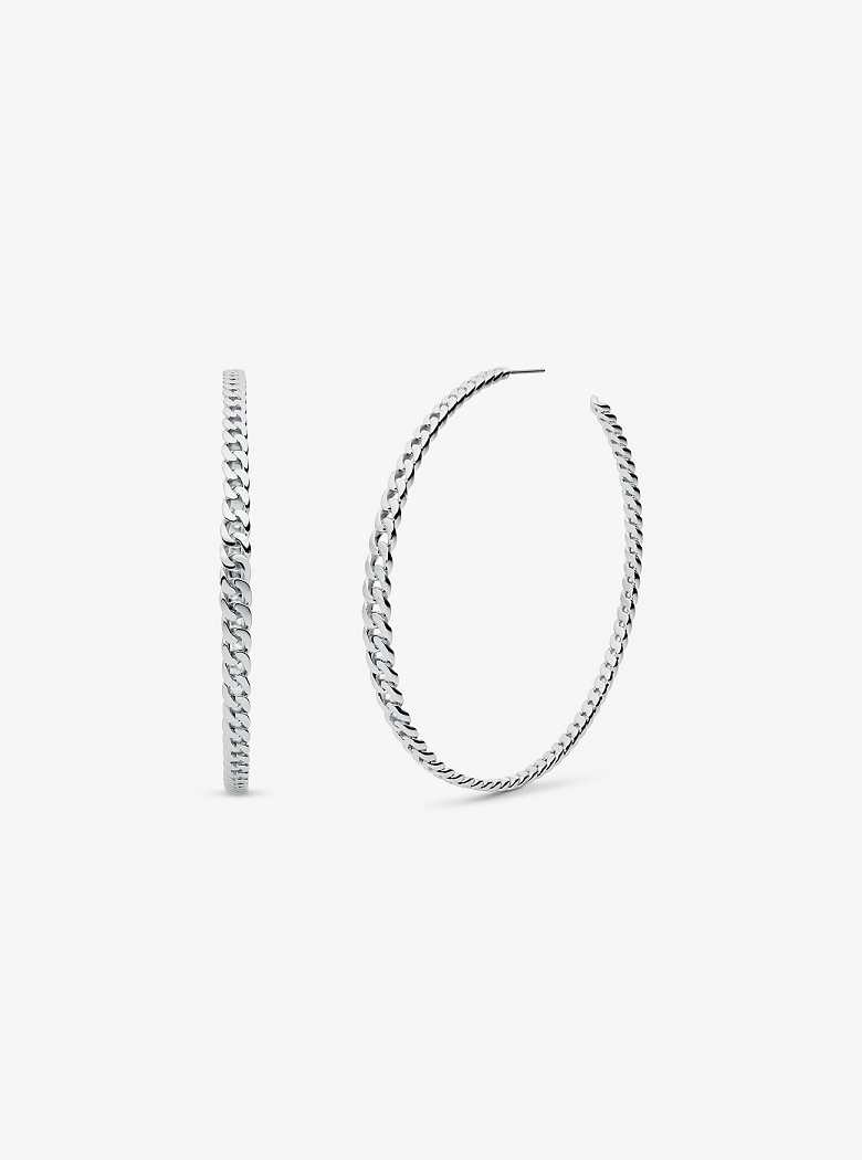 Michael Kors Precious Metal-Plated Brass Curb Link Hoop Silver | SN-MK27783