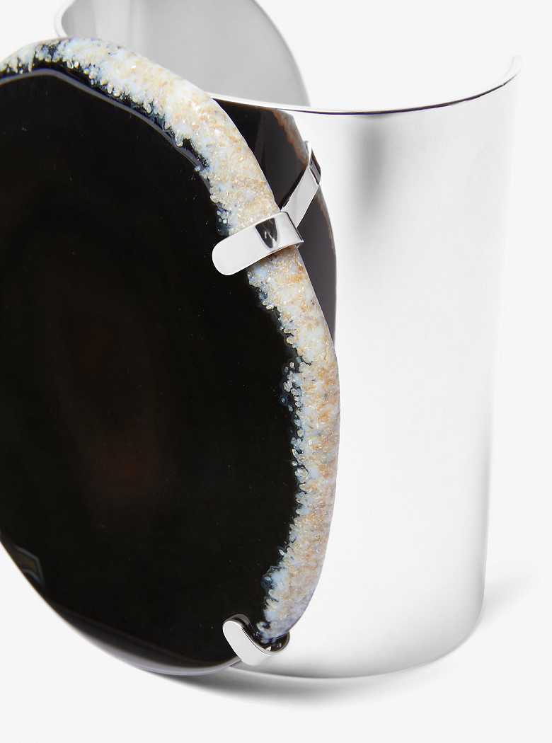 Michael Kors Precious Metal-Plated Brass and Agate Cuff Black/Silver | SN-MK27791