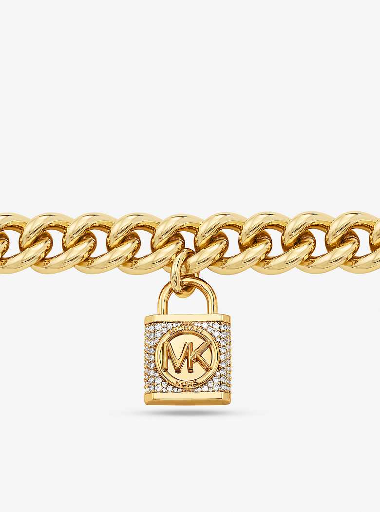 Michael Kors Precious Metal-Plated Brass Pavé Lock Curb Link Gold | SN-MK27805