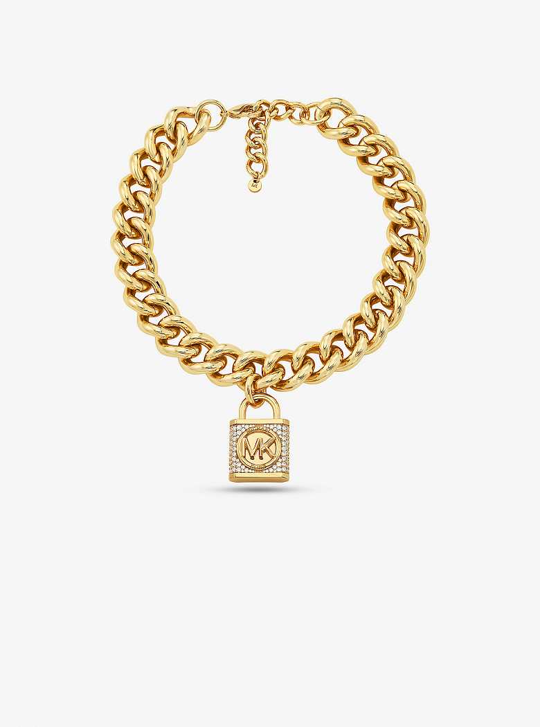 Michael Kors Precious Metal-Plated Brass Pavé Lock Curb Link Gold | SN-MK27805