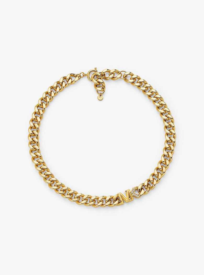 Michael Kors Precious Metal-Plated Brass Pavé Logo Curb Link Gold | SN-MK27809