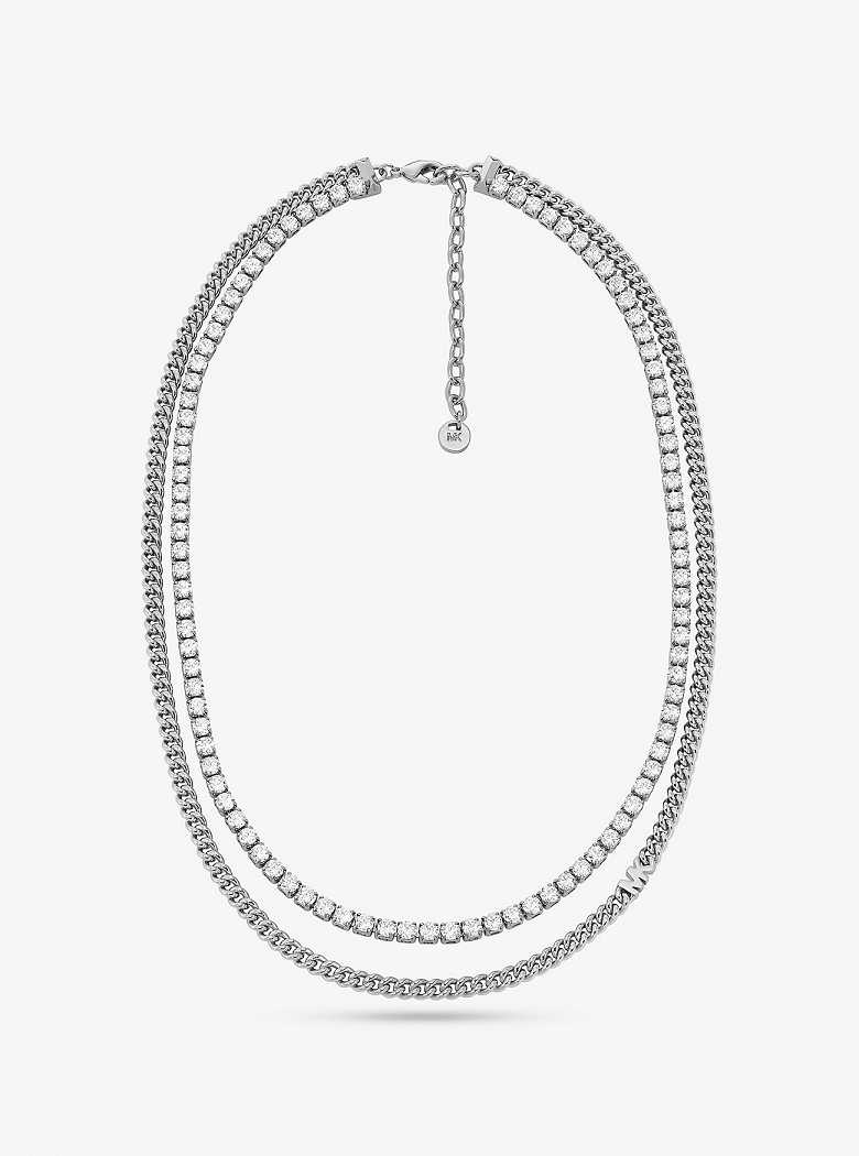 Michael Kors Precious Metal-Plated Brass Double Chain Tennis Silver | SN-MK27814