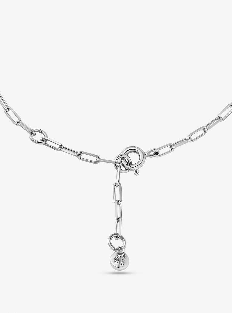 Michael Kors Precious Metal-Plated Sterling Silver Pavé Empire Logo Chain Link Silver | SN-MK27719