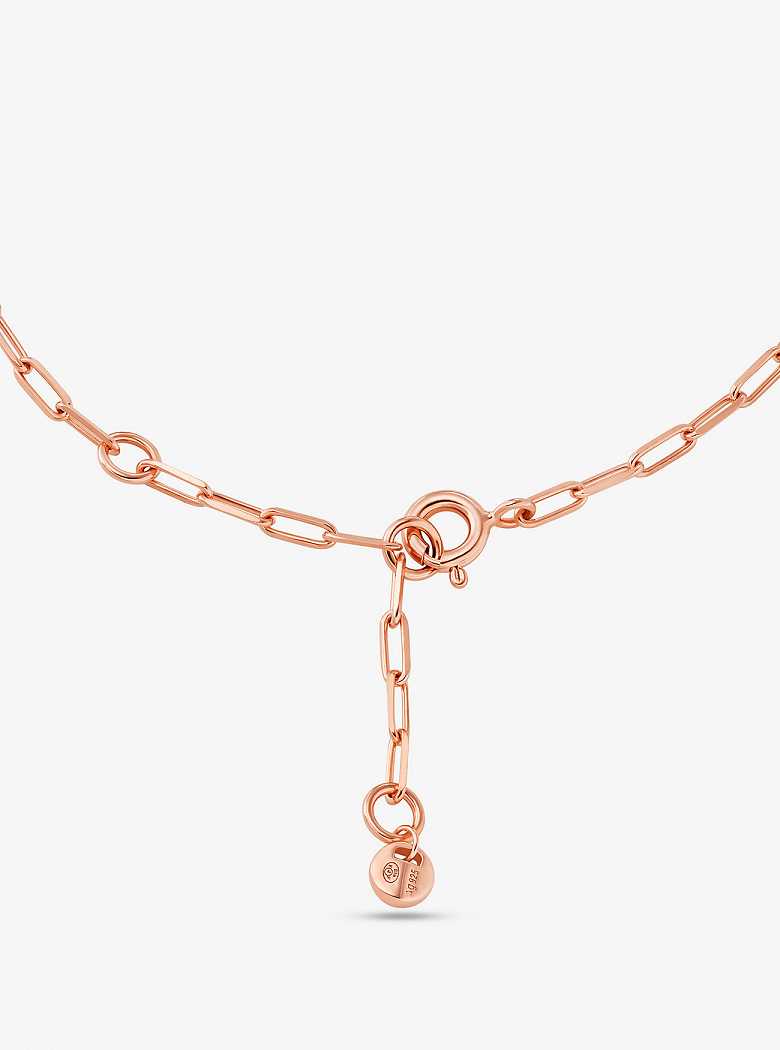 Michael Kors Precious Metal-Plated Sterling Silver Pavé Empire Logo Chain Link Rose Gold | SN-MK27737