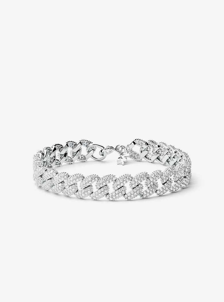 Michael Kors Precious Metal-Plated Sterling Silver Pavé Curb Link Silver | SN-MK27738