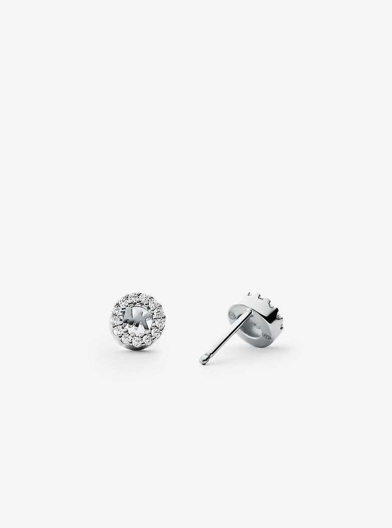 Michael Kors Precious Metal-Plated Sterling Silver Pavé Logo Studs Silver | SN-MK27765