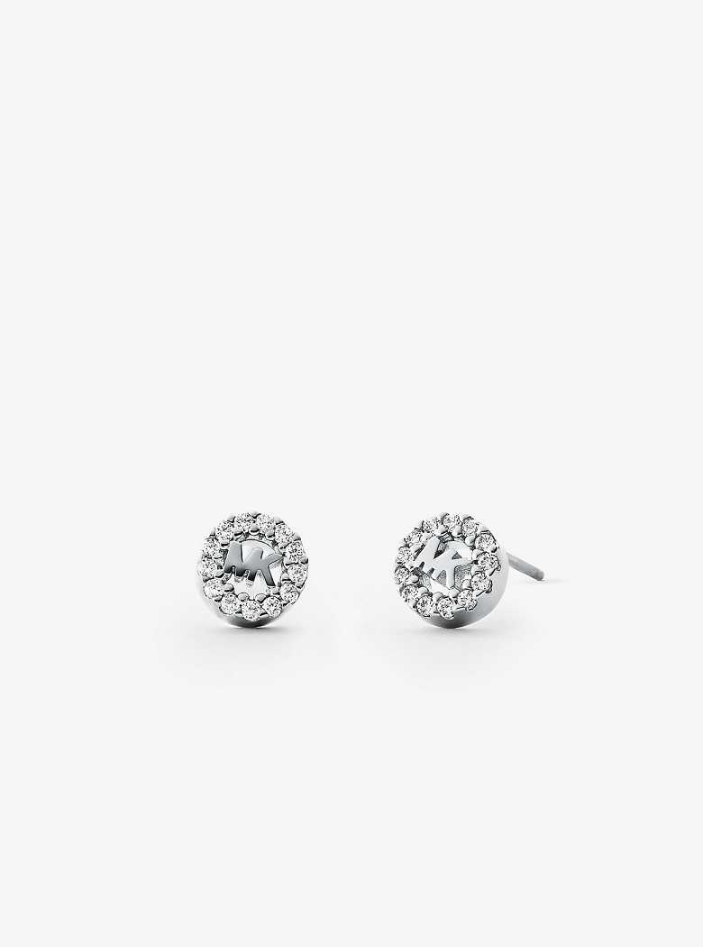 Michael Kors Precious Metal-Plated Sterling Silver Pavé Logo Studs Silver | SN-MK27765