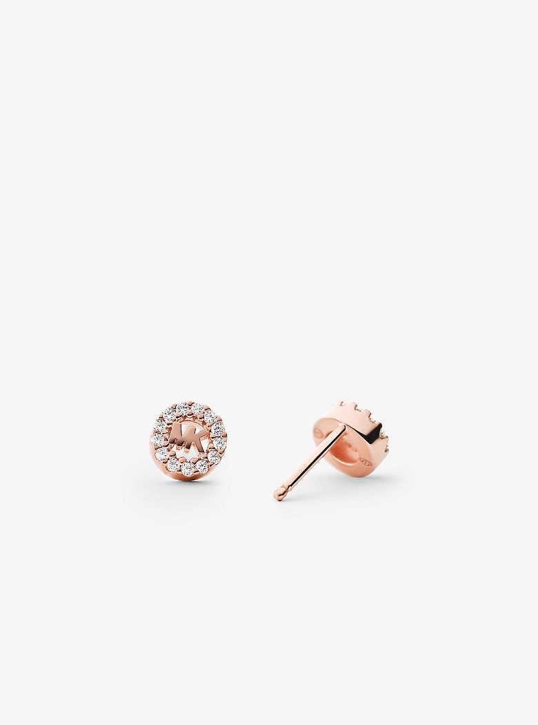 Michael Kors Precious Metal-Plated Sterling Silver Pavé Logo Studs Rose Gold | SN-MK27784