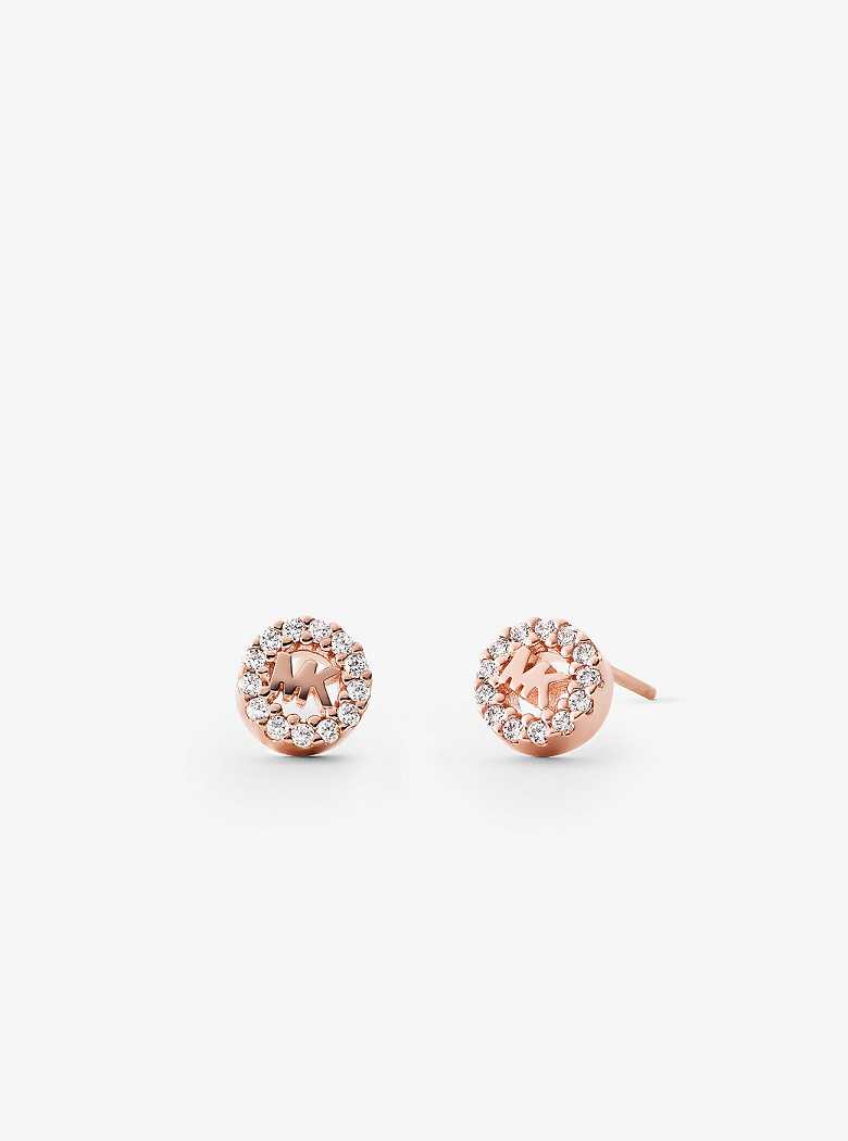 Michael Kors Precious Metal-Plated Sterling Silver Pavé Logo Studs Rose Gold | SN-MK27784