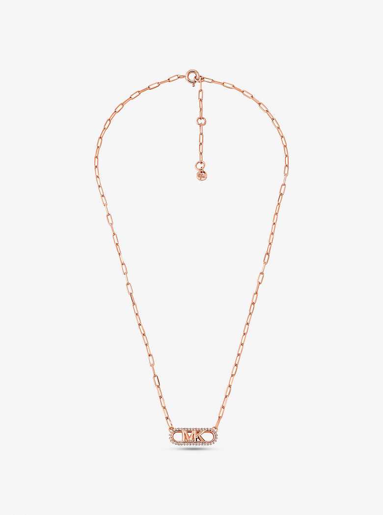 Michael Kors Precious Metal-Plated Sterling Silver Empire Logo Chain Link Rose Gold | SN-MK27794