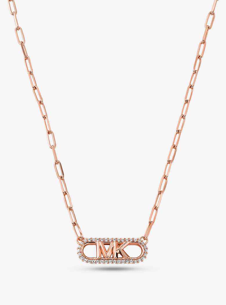 Michael Kors Precious Metal-Plated Sterling Silver Empire Logo Chain Link Rose Gold | SN-MK27794