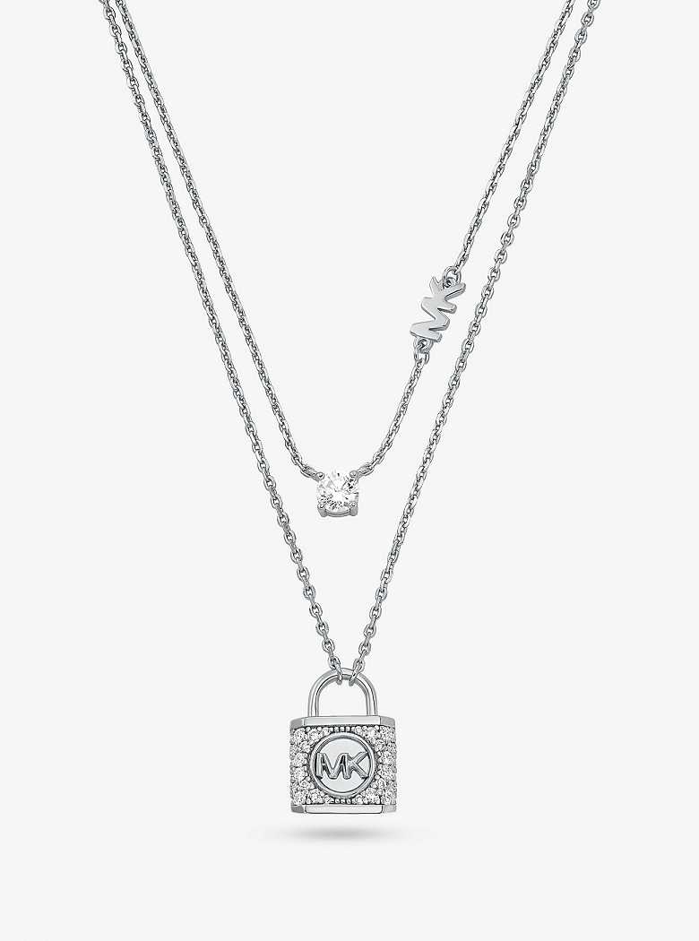 Michael Kors Precious Metal-Plated Sterling Silver Pavé Lock Layered Silver | SN-MK27804