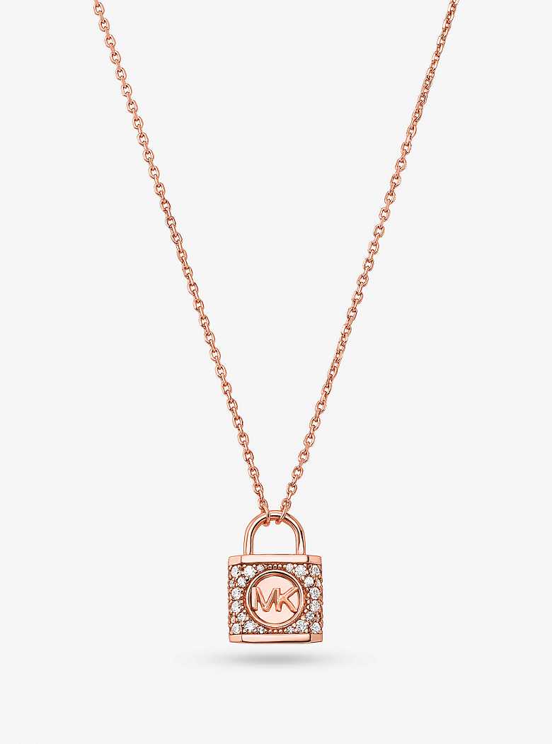 Michael Kors Precious Metal-Plated Sterling Silver Pavé Lock Rose Gold | SN-MK27822