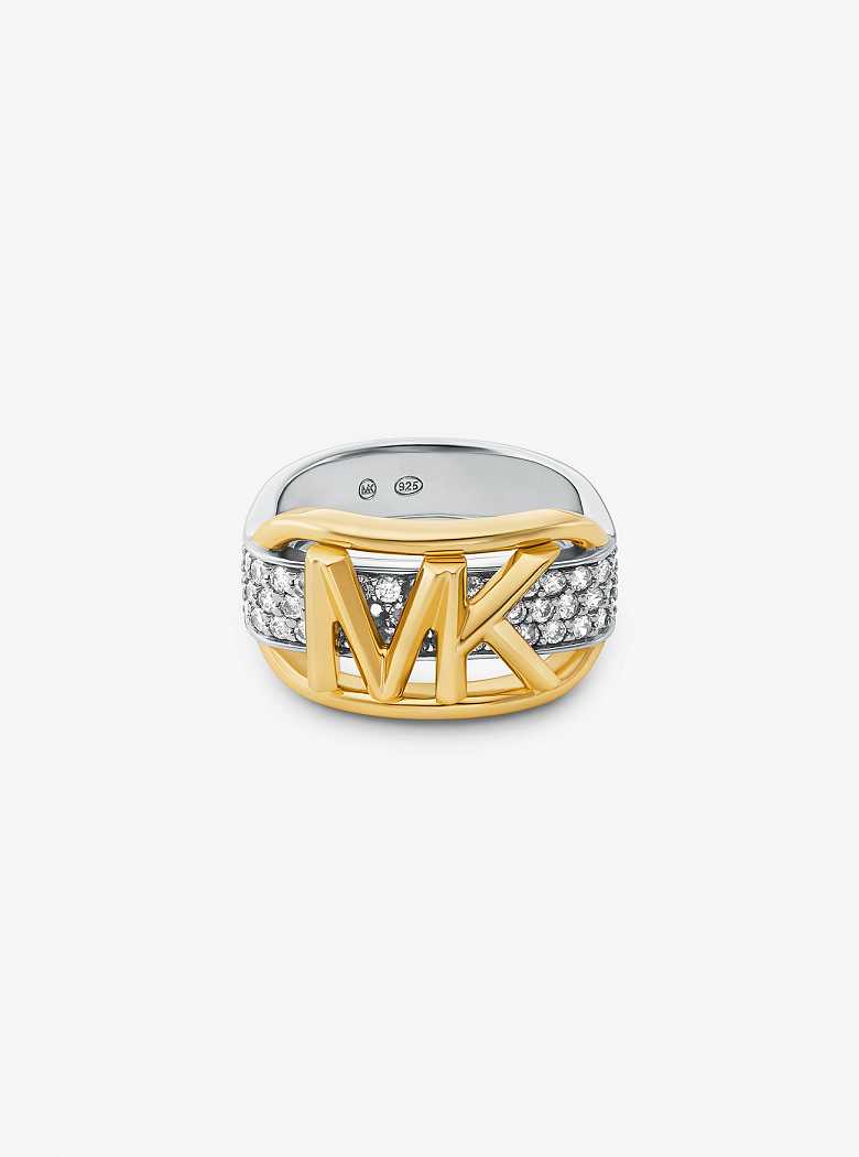 Michael Kors Precious Metal-Plated Sterling Silver Pavé Empire Logo Two Tone | SN-MK27835