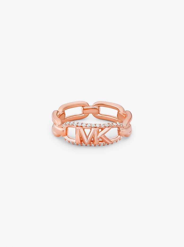 Michael Kors Precious Metal-Plated Sterling Silver Pavé Empire Logo Rose Gold | SN-MK27836