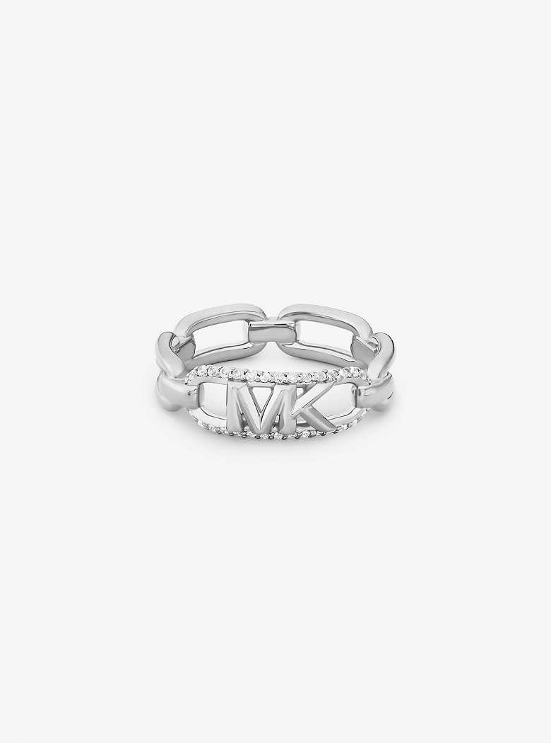 Michael Kors Precious Metal-Plated Sterling Silver Pavé Empire Logo Silver | SN-MK27842