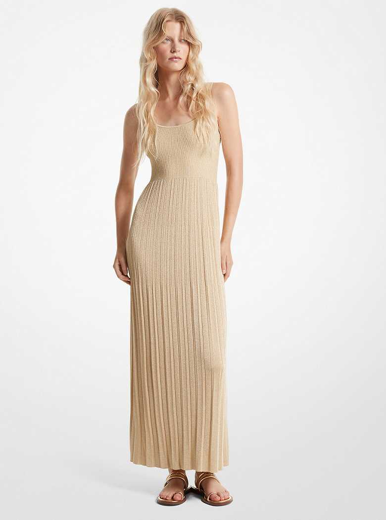 Michael Kors Ribbed Metallic Knit Flounce Tank Gold | SN-MK26761