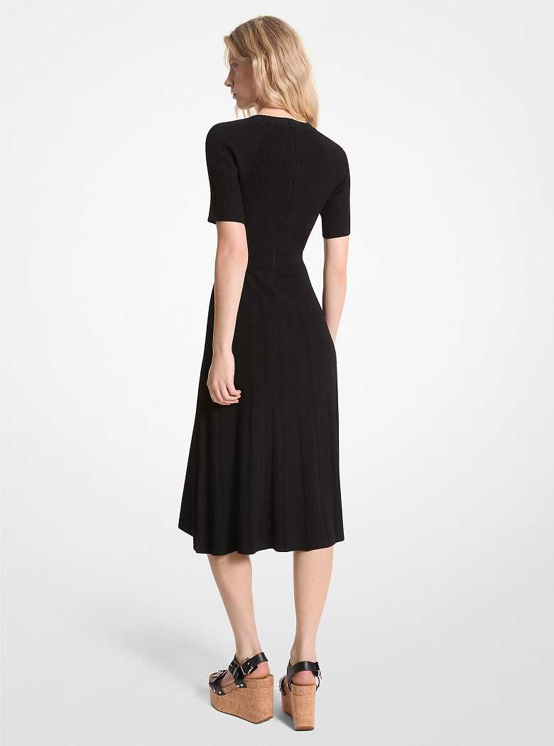 Michael Kors Ribbed Stretch Knit Button Midi Black | SN-MK26662