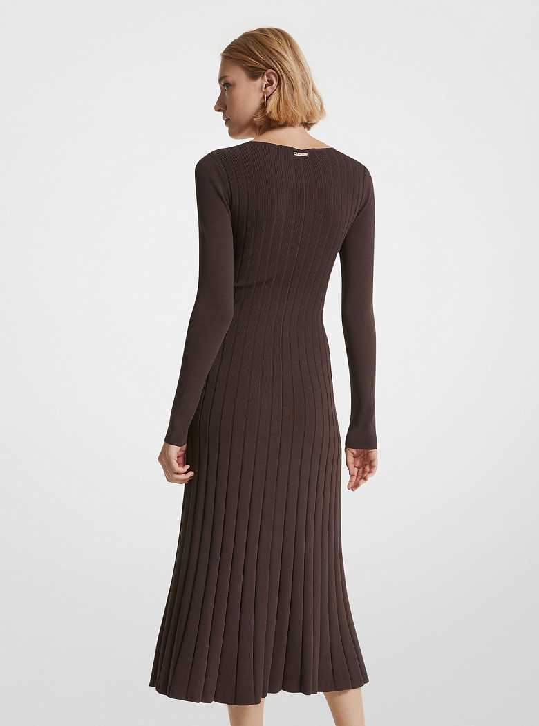 Michael Kors Ribbed Stretch Knit Ring Midi Chocolate | SN-MK26760