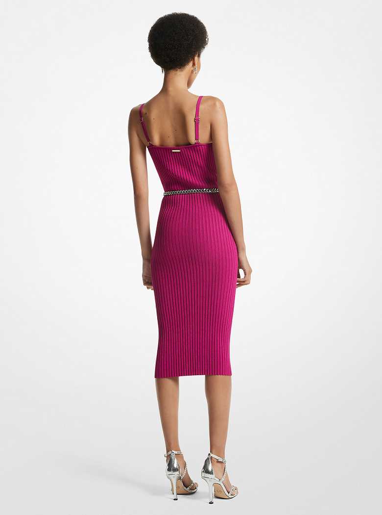 Michael Kors Ribbed Stretch Viscose Belted Deep Fuchsia | SN-MK26746