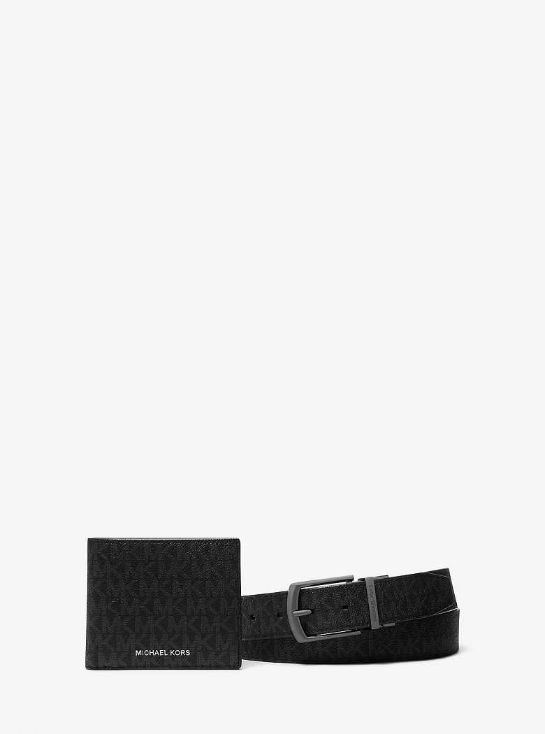 Michael Kors Signature Logo Wallet and Belt Gift Set Black | SN-MK28299