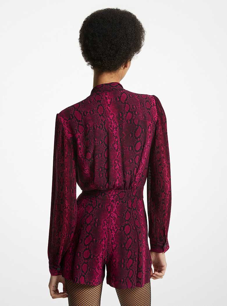 Michael Kors Snake Print Georgette Neck-Tie Deep Fuchsia | SN-MK26751