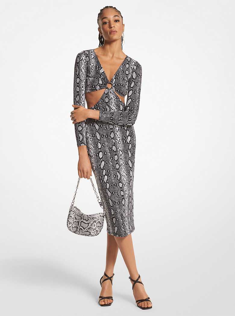 Michael Kors Snake Print Matte Jersey Cutout Black | SN-MK26748