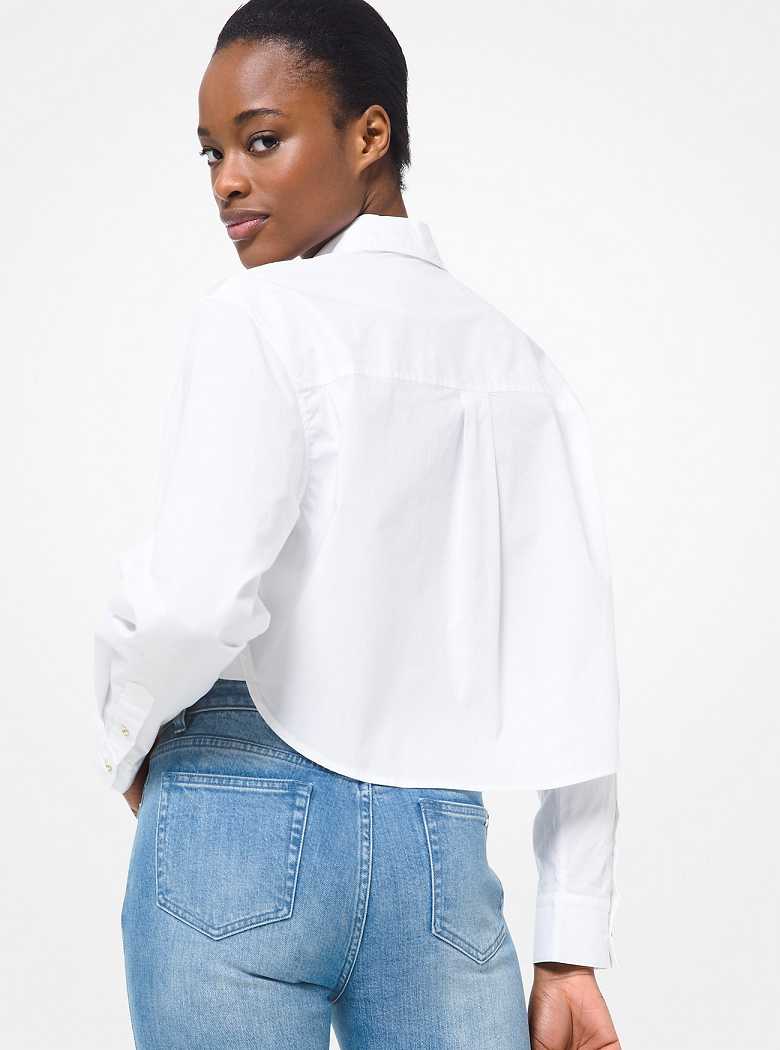 Michael Kors Stretch Cotton Poplin Cropped Shirt White | SN-MK26510