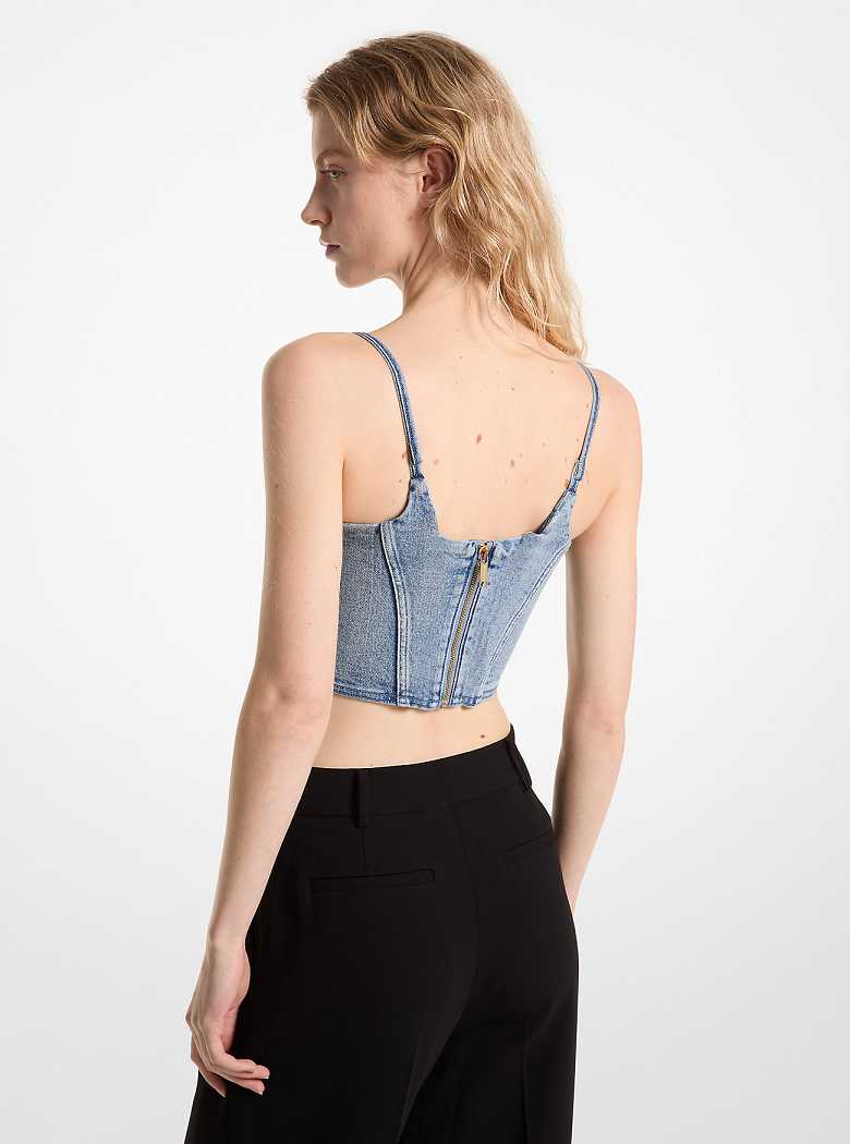 Michael Kors Stretch Denim Bustier Top Blue Vintage Wash | SN-MK26532