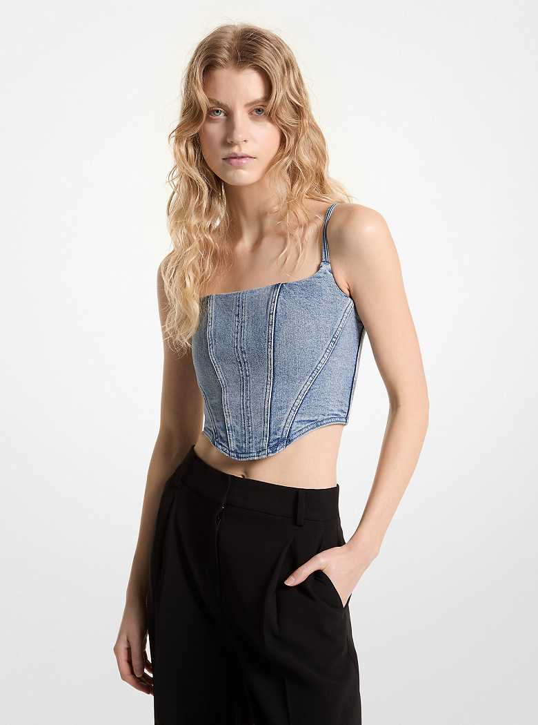 Michael Kors Stretch Denim Bustier Top Blue Vintage Wash | SN-MK26532