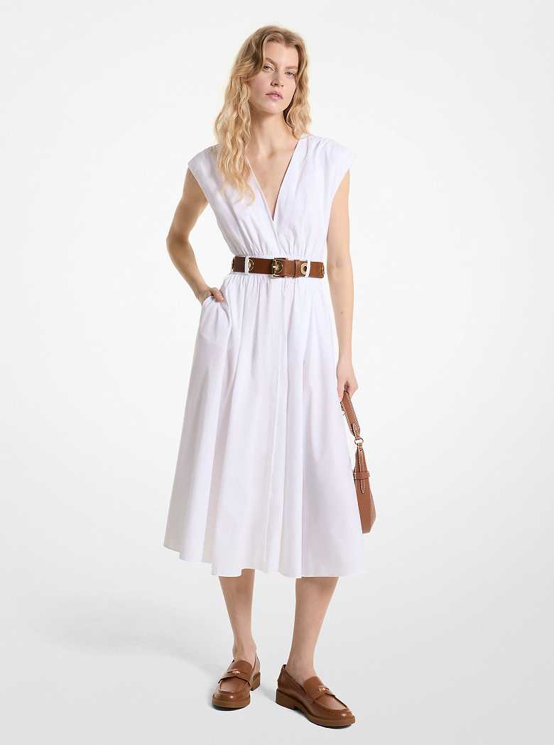 Michael Kors Stretch Organic Cotton Poplin Midi White | SN-MK26673