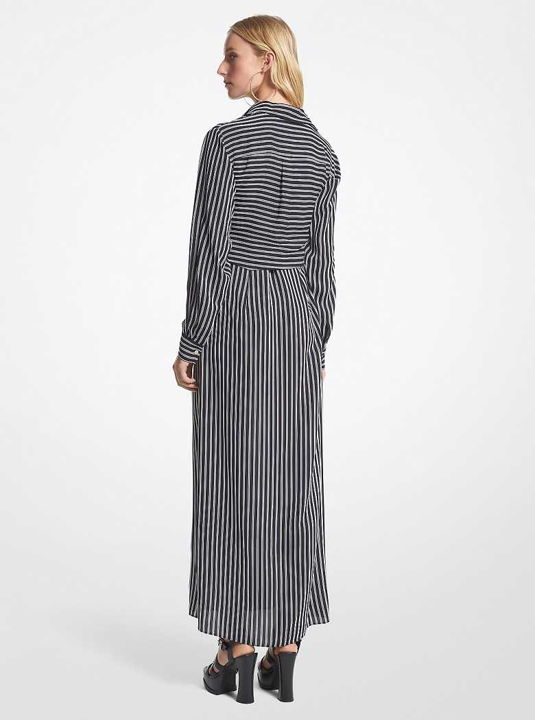 Michael Kors Striped Georgette Tie-Front Black | SN-MK26712