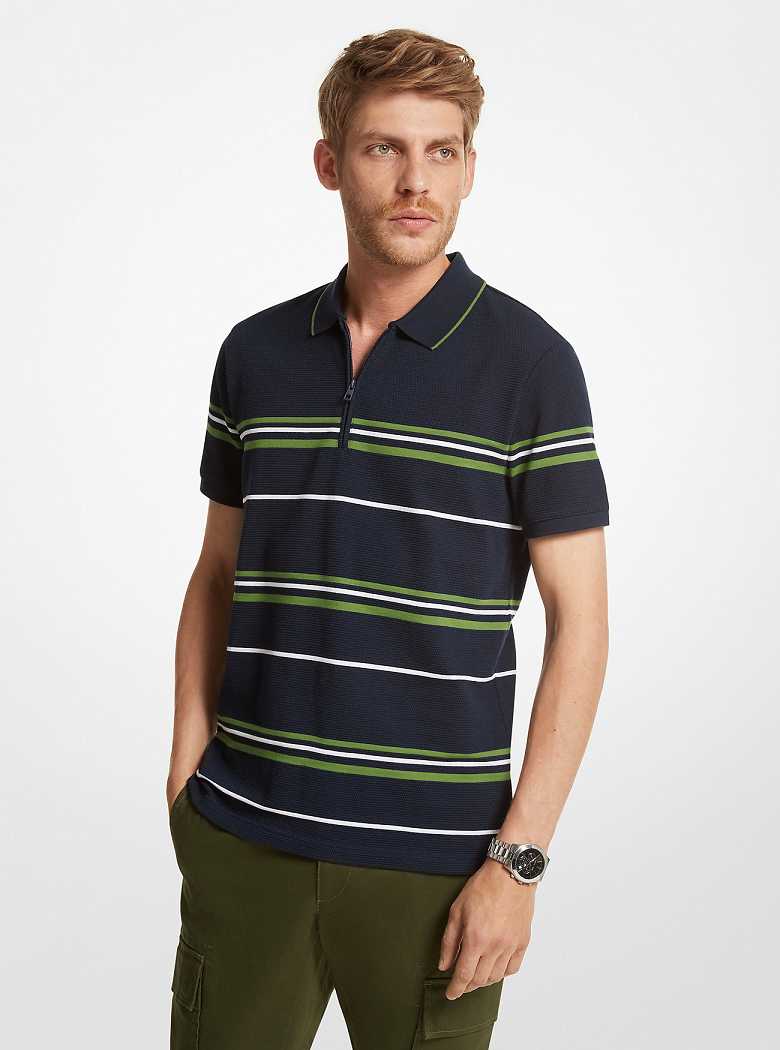 Michael Kors Striped Textured Cotton Blend Midnight | SN-MK27973