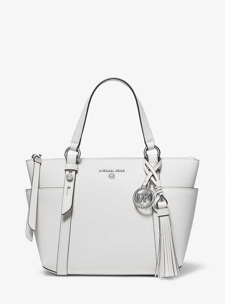 Michael Kors Sullivan Small Saffiano Leather Top-Zip Optic White | SN-MK26919