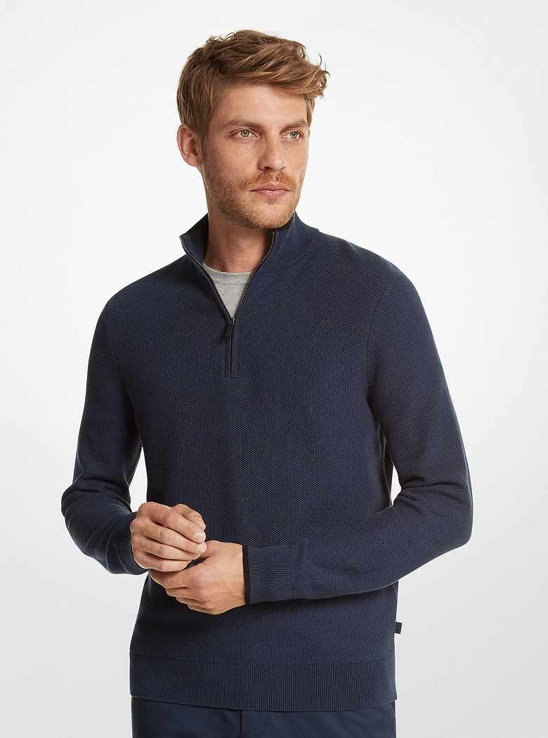 Michael Kors Textured Cotton Half-Zip Midnight | SN-MK28061