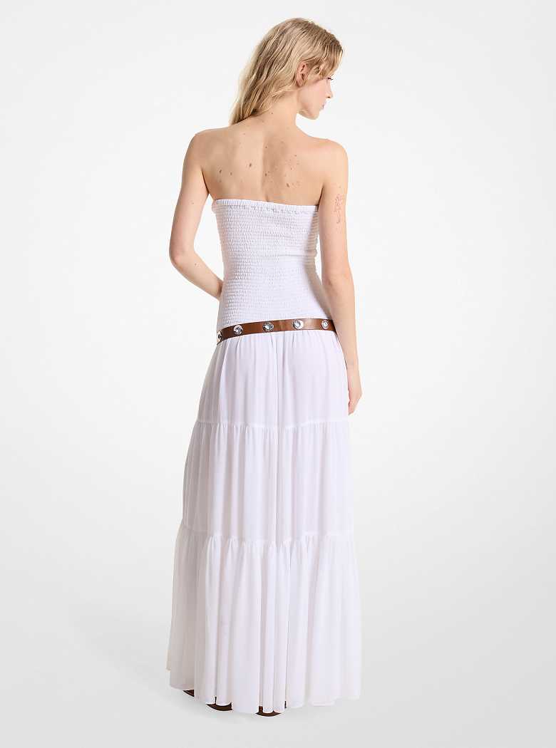 Michael Kors Tiered Smocked Georgette Maxi White | SN-MK26669