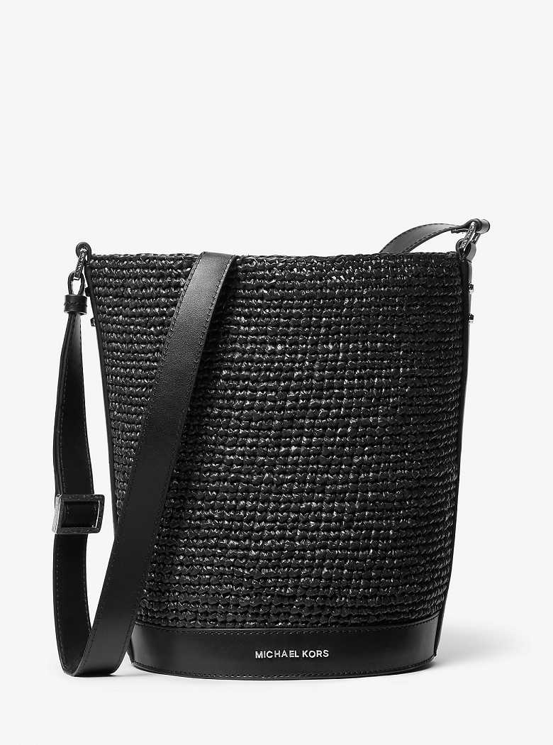 Michael Kors Townsend Medium Straw Bucket Black/Black | SN-MK26809