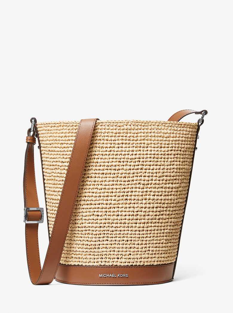 Michael Kors Townsend Medium Straw Bucket Natural/Luggage | SN-MK26810