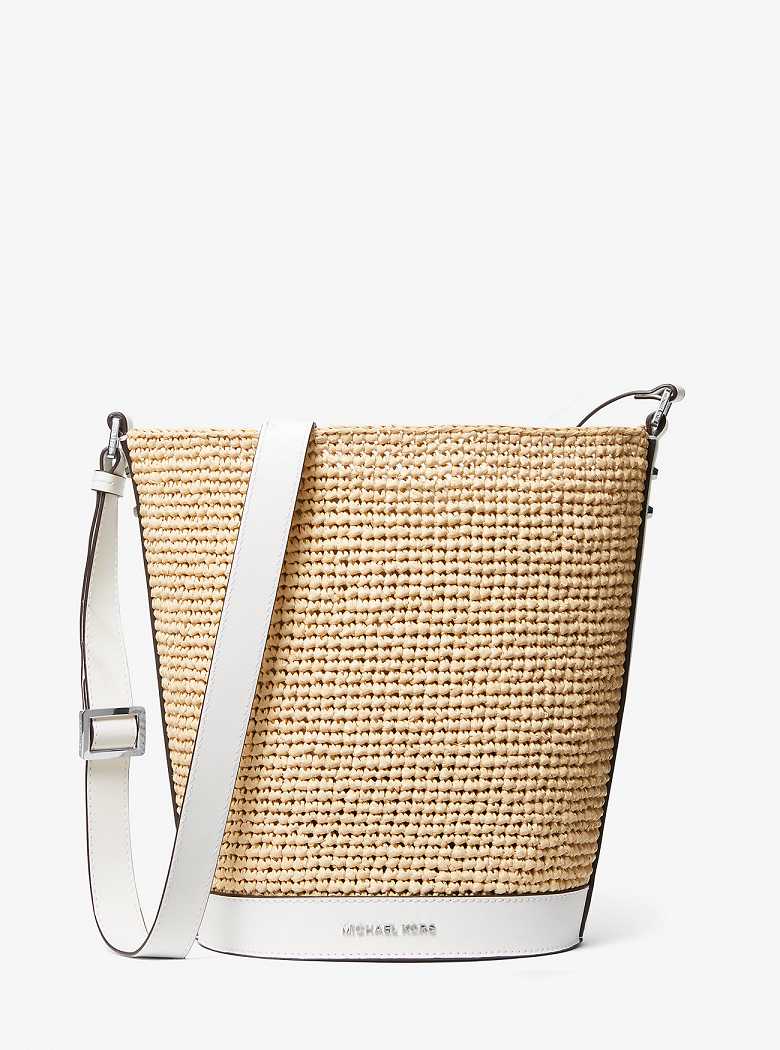 Michael Kors Townsend Medium Straw Bucket Nat/Opticwht | SN-MK26811