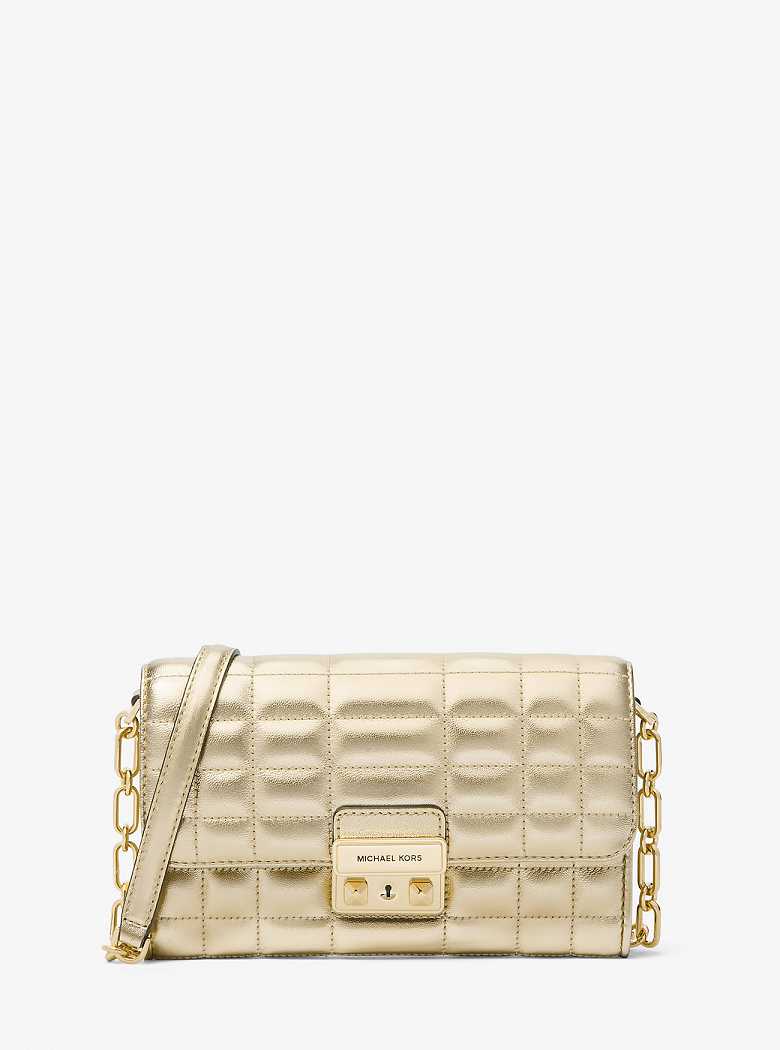 Michael Kors Tribeca Large Metallic Leather Convertible Pale Gold | SN-MK27133