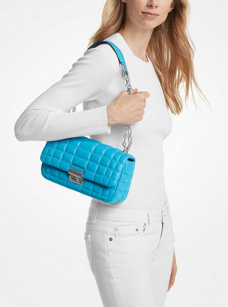 Michael Kors Tribeca Large Quilted Leather Santorini Blue | SN-MK27031