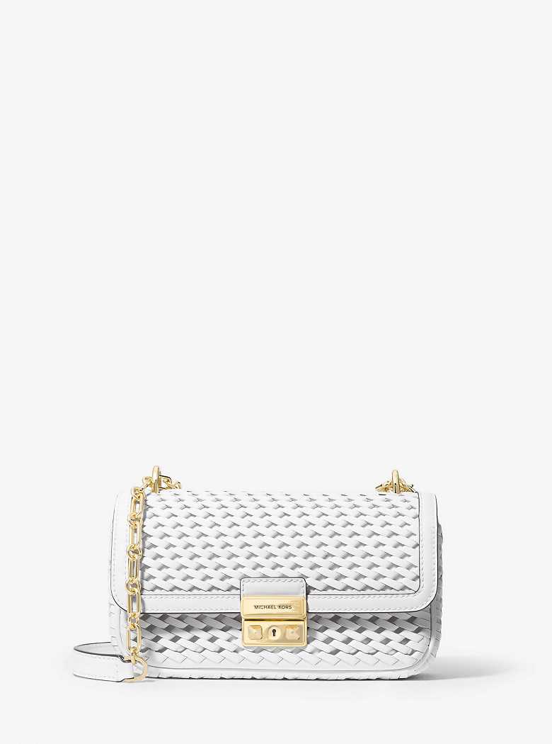 Michael Kors Tribeca Small Hand-Woven Leather Optic White | SN-MK26939