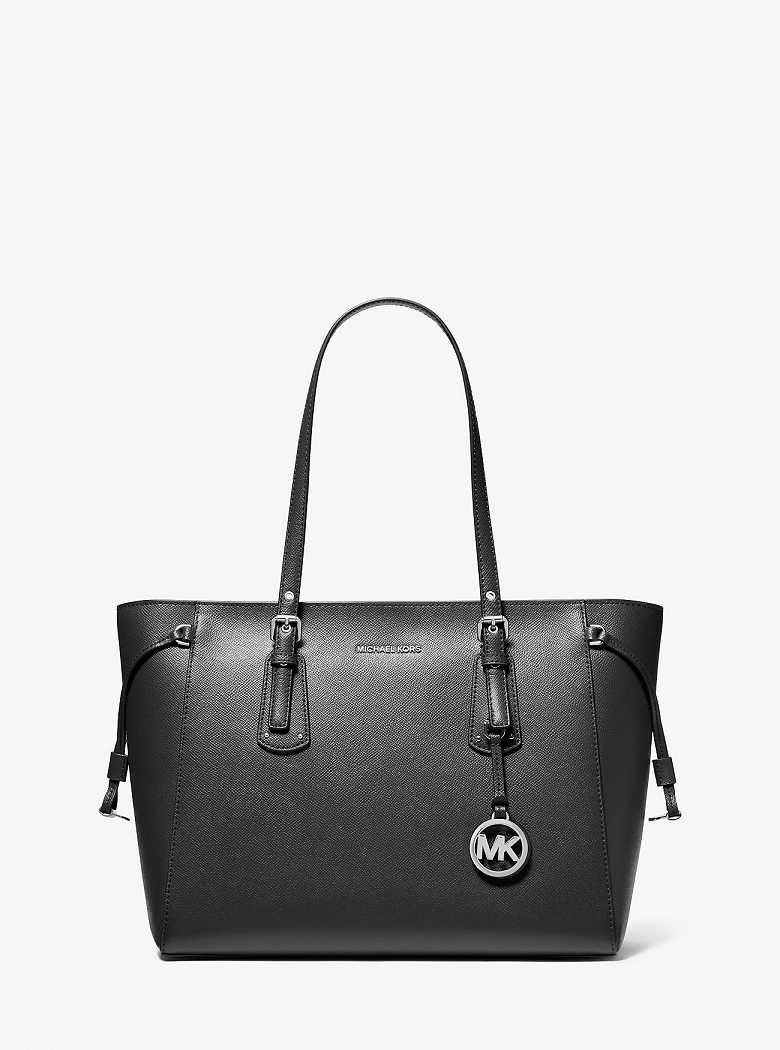 Michael Kors Voyager Medium Crossgrain Leather Black | SN-MK26887