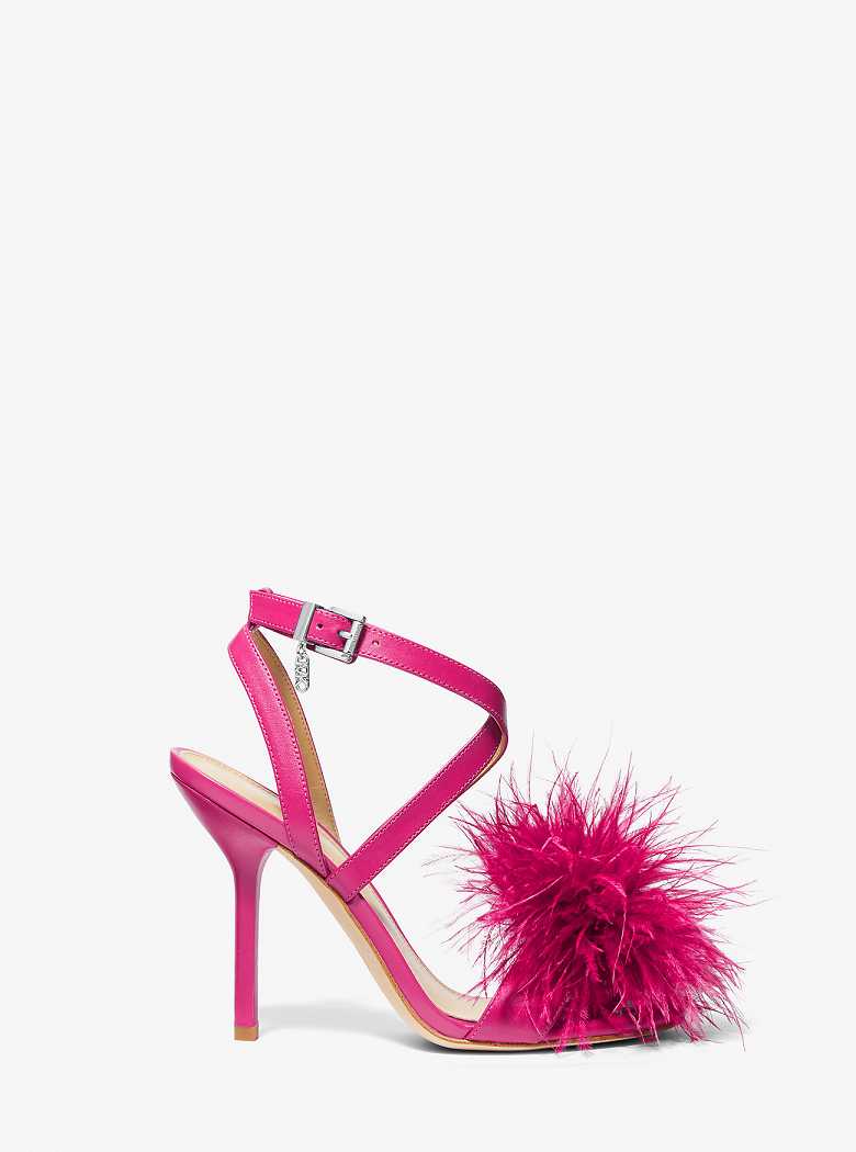 Michael Kors Whitby Feather Trim Leather Deep Fuchsia | SN-MK27533