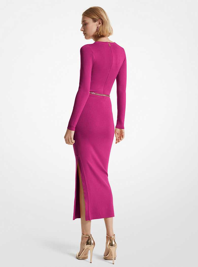 Michael Kors Wool Blend Belted Midi Deep Fuchsia | SN-MK26703