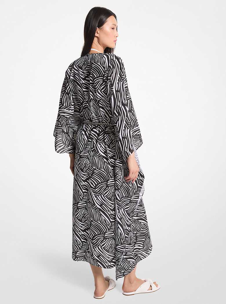 Michael Kors Zebra Organic Cotton Lawn Caftan Black/White | SN-MK26664