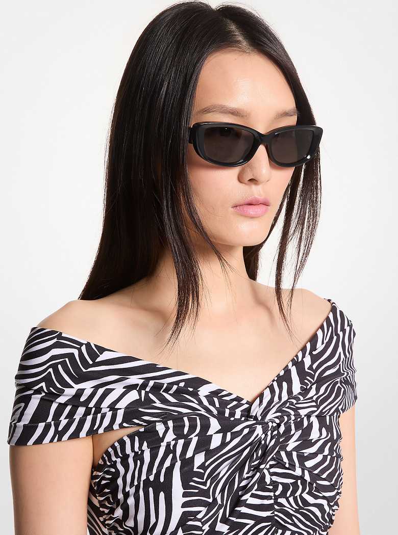 Michael Kors Zebra Print Stretch Matte Jersey Off-The-Shoulder Black/White | SN-MK26690